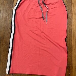 90’s Tommy Hilfiger Coral Midi Knit Skirt with Black and White Side Stripes